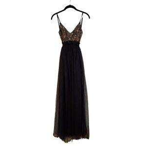 Dress‎ Day Gold Black Tulle Formal Prom Homecoming Long Dress Small